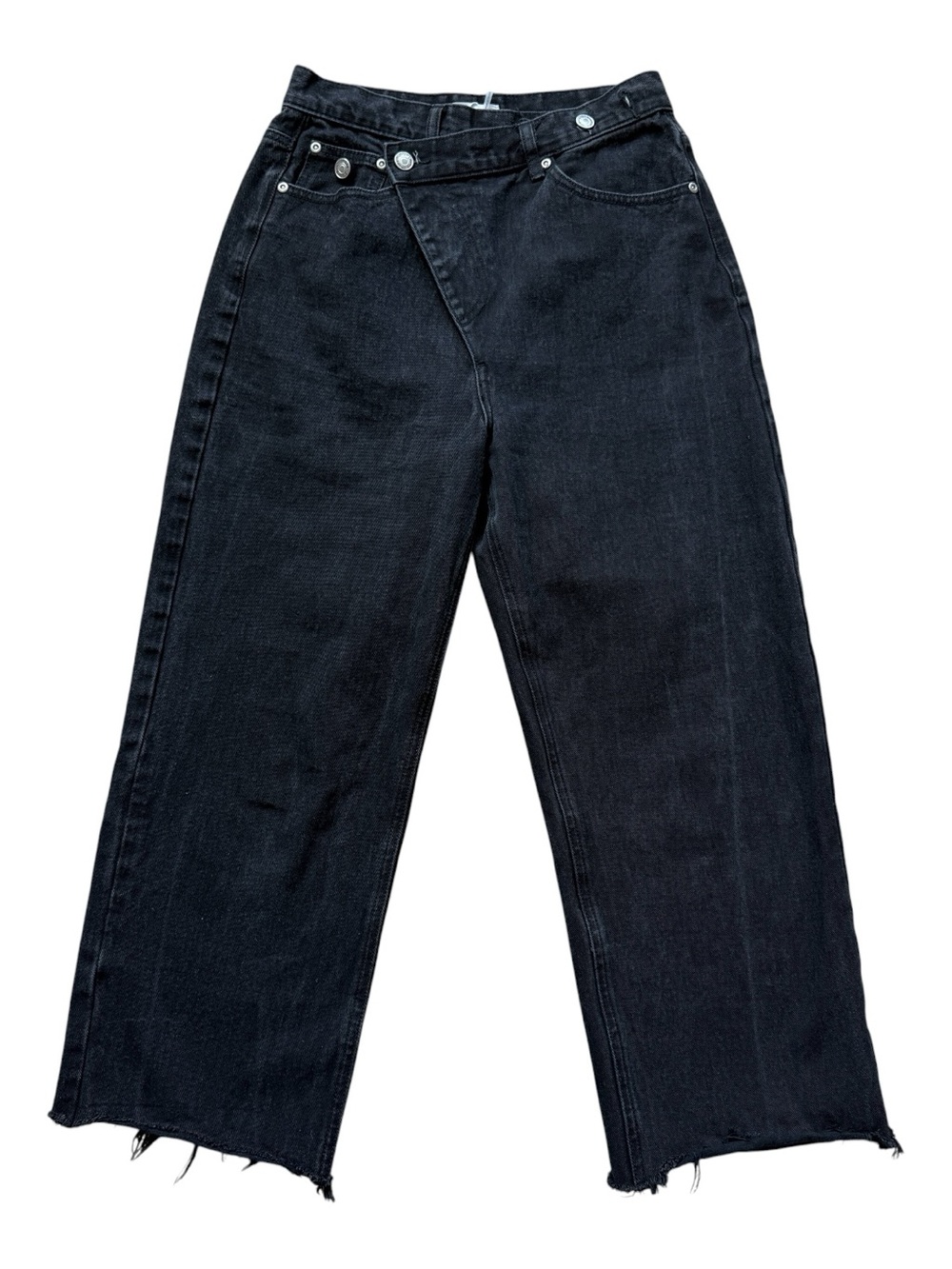 Grey Lab Los Angeles Black Wide Leg Raw Hem Jeans High Rise 27 Cropped Festival
